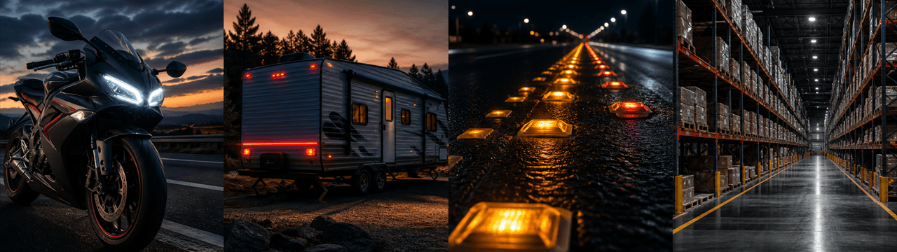 Motorcycle, trailer, road stud and warehouse applications