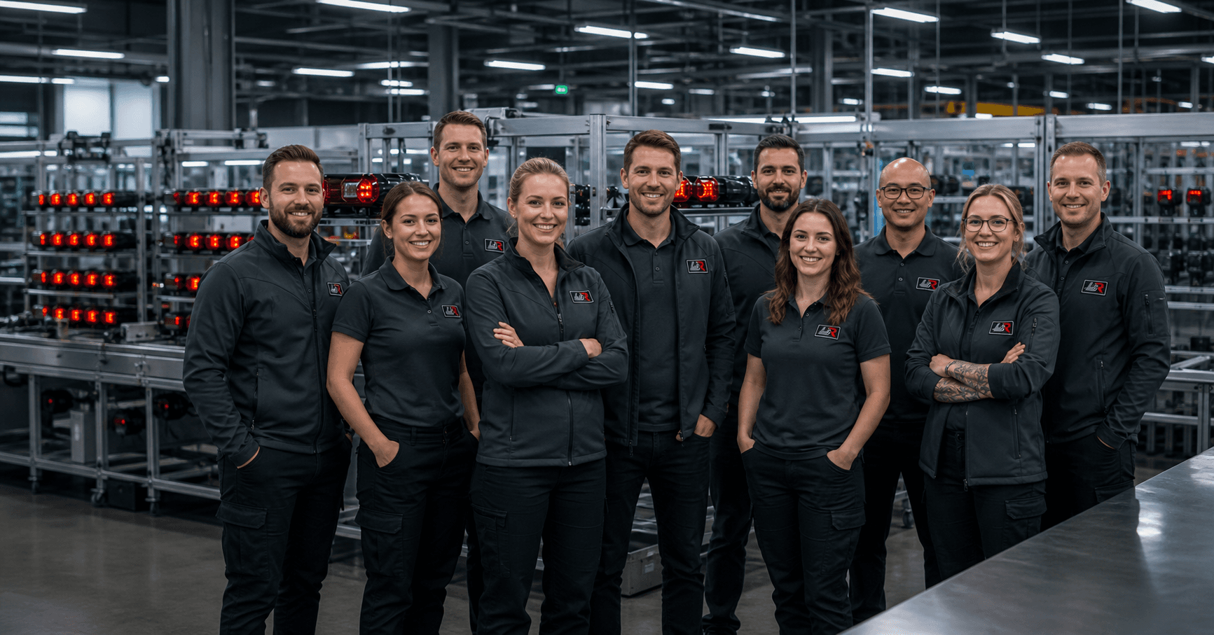 LUMIREFLEX factory team in an automotive lighting production line
